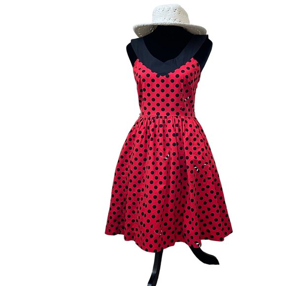 Bea & Dot Modcloth Dress Ladybug Polka Dot Sleevless V Neck Flare Retro Women XS - Picture 12 of 16